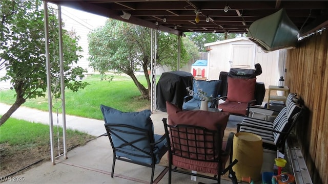18 Connors Ct, Ely, NV 89301 - view of patio / terrace featuring a shed and a grill