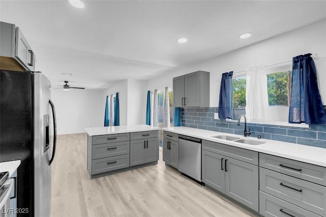 1411 Norman Ave, Las Vegas, NV 89104 - kitchen featuring gray cabinetry, appliances with stainless steel finishes, a sink, and recessed lighting