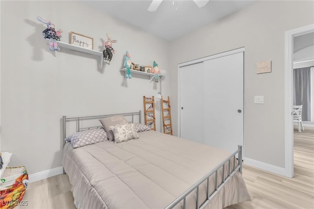 1011 Dancing Vines Ave, Las Vegas, NV 89183 - bedroom featuring light wood-type flooring, a closet, and ceiling fan