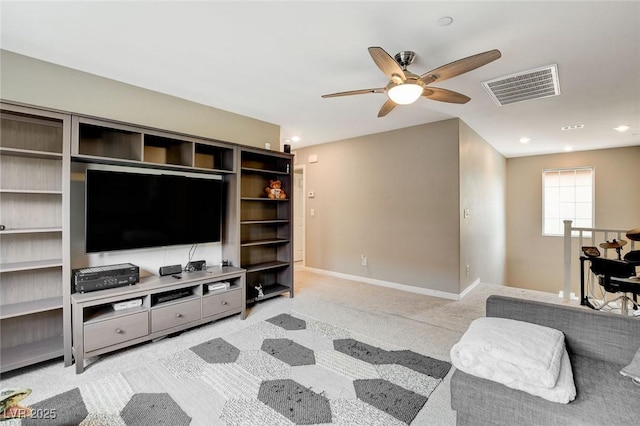 1425 Overseer Ave, Henderson, NV 89074 - living area with a ceiling fan, baseboards, light carpet, and recessed lighting