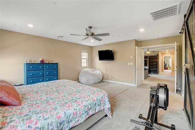 1425 Overseer Ave, Henderson, NV 89074 - bedroom with light carpet, recessed lighting, baseboards, and a ceiling fan