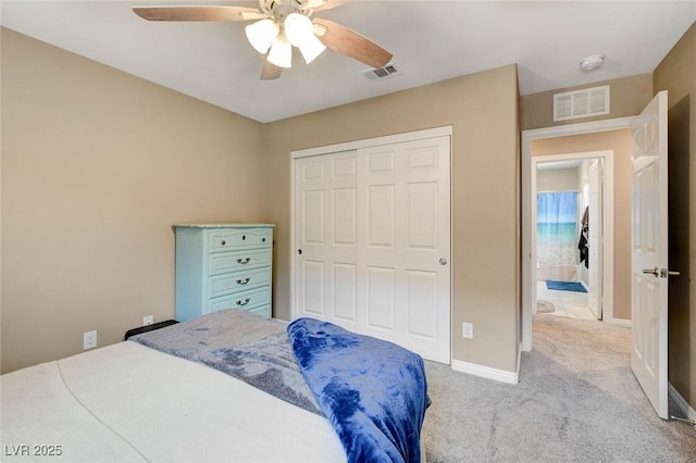 1425 Overseer Ave, Henderson, NV 89074 - bedroom with carpet flooring, a closet, baseboards, and a ceiling fan
