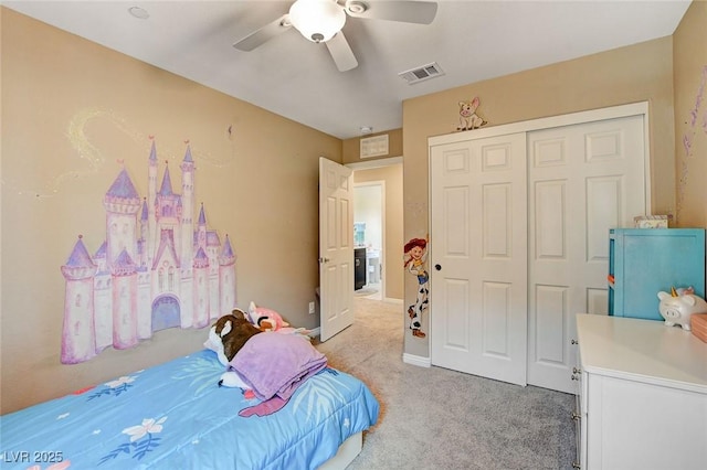 1425 Overseer Ave, Henderson, NV 89074 - bedroom with light carpet, a closet, and ceiling fan