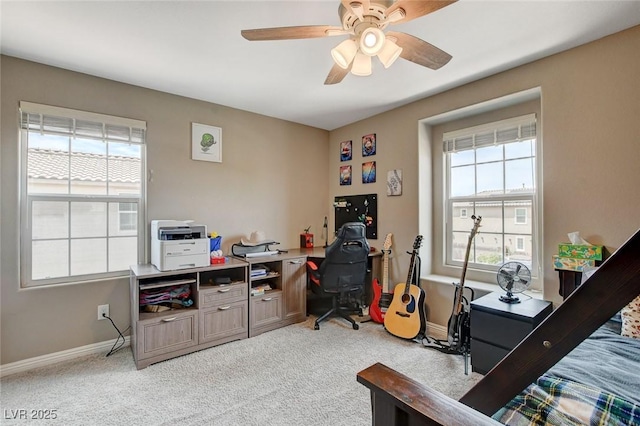 1425 Overseer Ave, Henderson, NV 89074 - bedroom with an office area, carpet, baseboards, and a ceiling fan