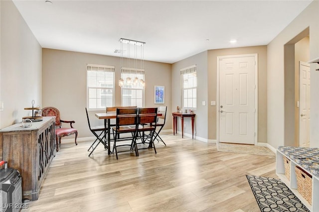 1425 Overseer Ave, Henderson, NV 89074 - dining room featuring light wood finished floors, baseboards, a chandelier, and recessed lighting