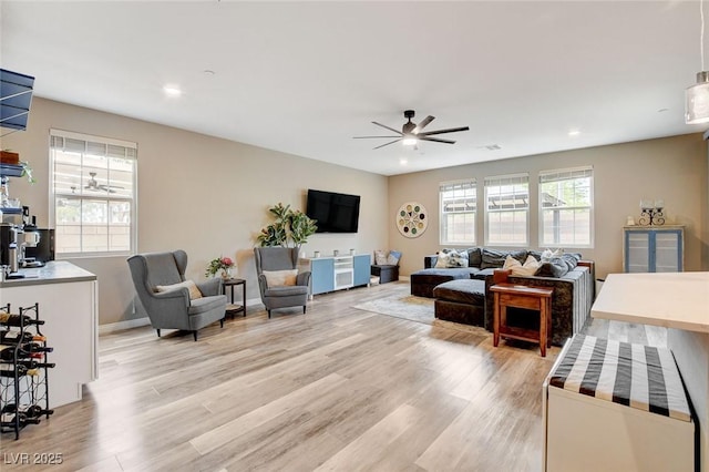 1425 Overseer Ave, Henderson, NV 89074 - living area with ceiling fan, light wood finished floors, recessed lighting, and baseboards