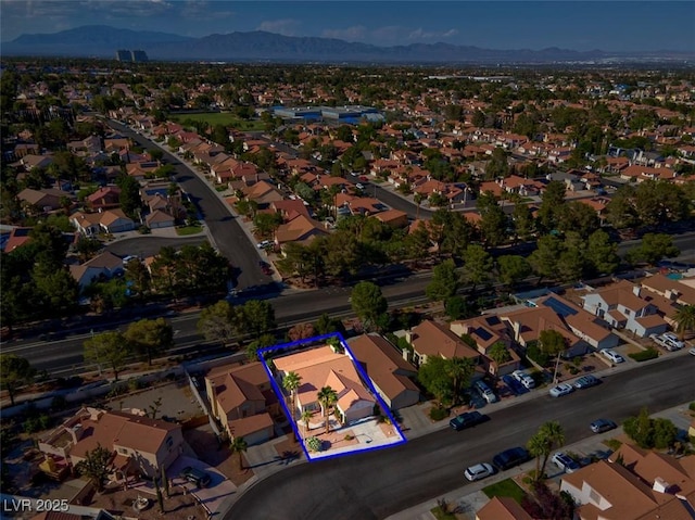 9116 Cypress Point Way, Las Vegas, NV 89117 - aerial view of property and surrounding area featuring property boundaries highlighted, nearby suburban area, and mountains