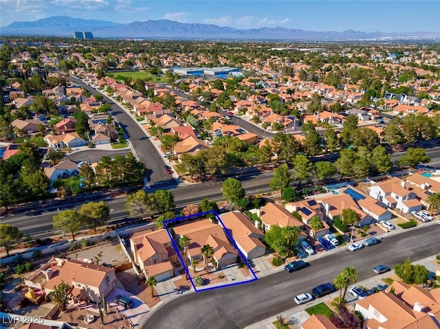 9116 Cypress Point Way, Las Vegas, NV 89117 - aerial perspective of suburban area featuring property parcel outlined and mountains