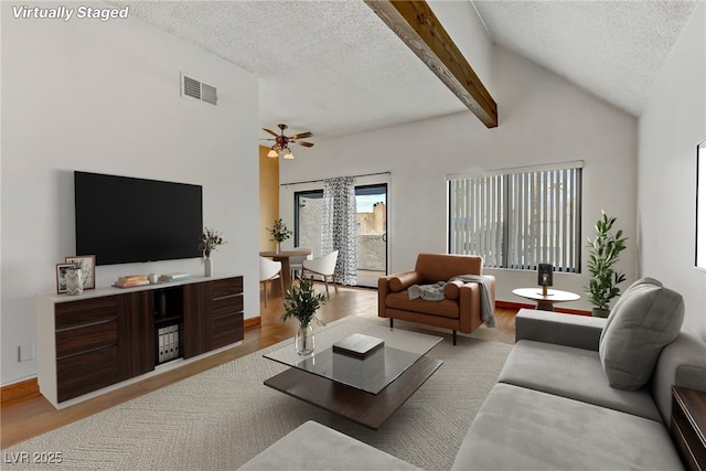 4391 Gannet Cir Unit 16, Las Vegas, NV 89103 - living area featuring a textured ceiling, wood finished floors, and ceiling fan