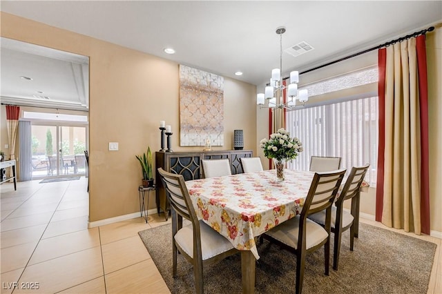 9729 Hawk Crest St, Las Vegas, NV 89141 - dining space featuring a chandelier, baseboards, light tile patterned floors, and recessed lighting