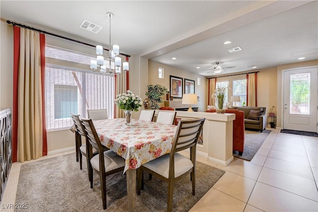 9729 Hawk Crest St, Las Vegas, NV 89141 - dining area with a chandelier, light tile patterned floors, recessed lighting, baseboards, and a ceiling fan
