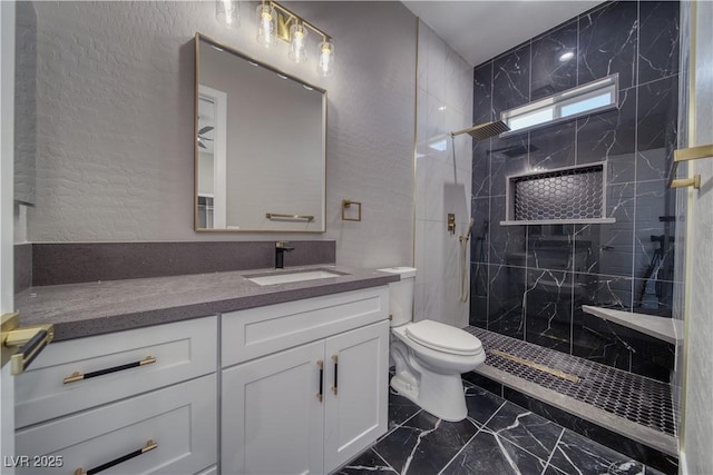 2650 Underbrush Ave, Pahrump, NV 89048 - full bath featuring marble finish flooring, vanity, a marble finish shower, and a textured wall
