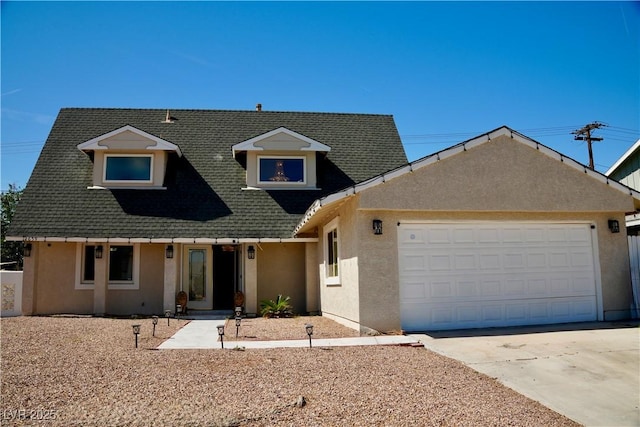 2659 Vegas Valley Dr, Las Vegas, NV 89121 - view of front of house featuring stucco siding, driveway, an attached garage, and a shingled roof
