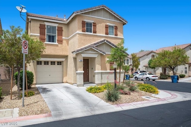 106 Basketflower Ct, Las Vegas, NV 89183 - view of front facade with a garage, stucco siding, driveway, and a tile roof