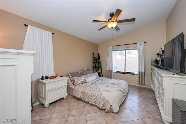 3913 Lilac Haze St, Las Vegas, NV 89147 - bedroom featuring lofted ceiling, light tile patterned floors, and a ceiling fan
