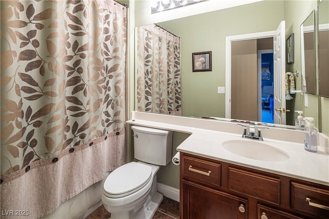 9077 Creed Mountain Pl, Las Vegas, NV 89178 - full bathroom featuring toilet, vanity, and shower / bath combination with curtain