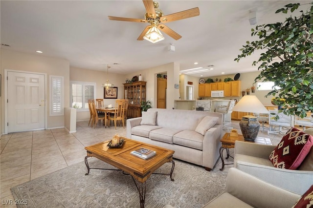 1620 Fieldbrook St, Henderson, NV 89052 - living room with recessed lighting, ceiling fan, and light tile patterned floors