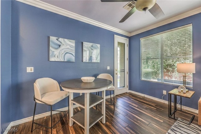 979 Coatbridge St, Las Vegas, NV 89145 - dining area with crown molding, wood finished floors, and ceiling fan