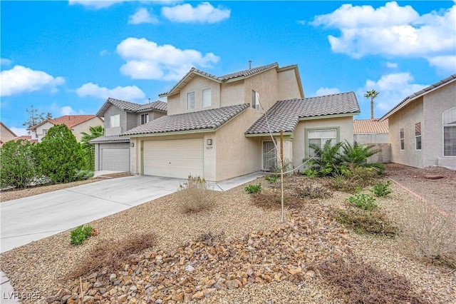 3659 Gerri Bay Ln, Las Vegas, NV 89147 - view of front of property featuring stucco siding, a garage, driveway, and a tiled roof
