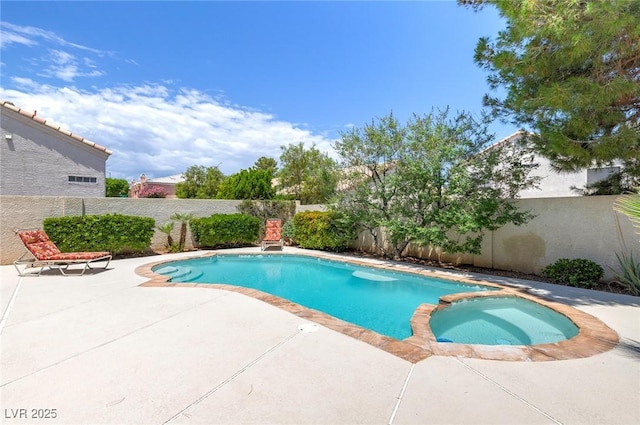 8312 Raphael Ct, Las Vegas, NV 89129 - view of pool with a patio, a fenced backyard, and a pool with connected hot tub