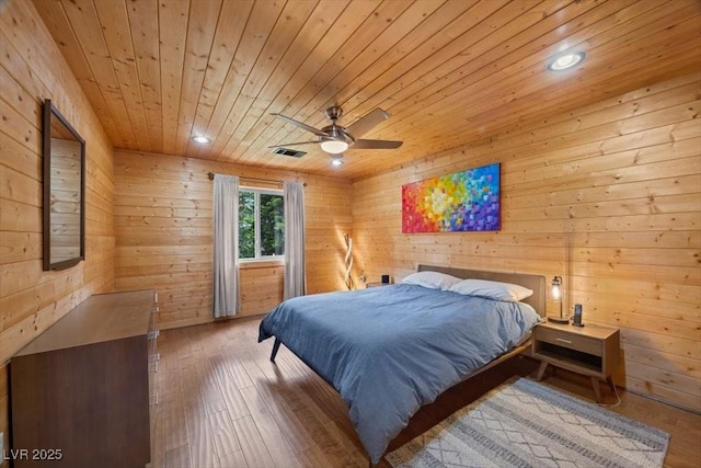 4830 Silver Tip Way, Mount Charleston, NV 89124 - bedroom with wooden ceiling, wood-type flooring, recessed lighting, and wooden walls