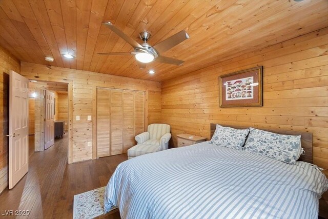 4830 Silver Tip Way, Mount Charleston, NV 89124 - bedroom featuring wooden walls, wooden ceiling, a closet, hardwood / wood-style floors, and recessed lighting