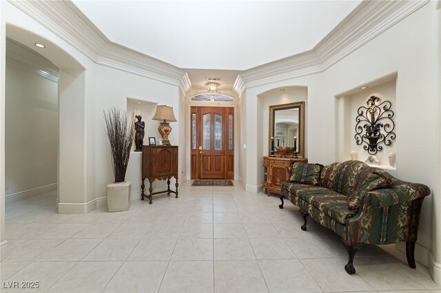 277 Dark Forest Ave, Las Vegas, NV 89123 - entryway with ornamental molding, light tile patterned flooring, and baseboards