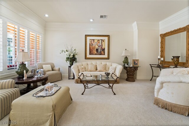 277 Dark Forest Ave, Las Vegas, NV 89123 - carpeted living area featuring ornamental molding, baseboards, and recessed lighting