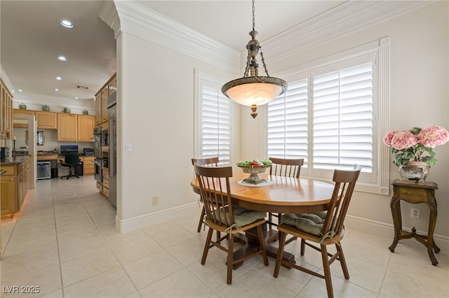 277 Dark Forest Ave, Las Vegas, NV 89123 - dining room with crown molding, light tile patterned floors, recessed lighting, and baseboards