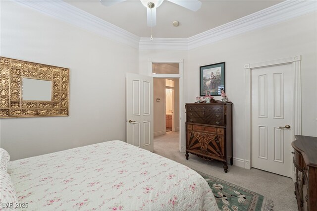 277 Dark Forest Ave, Las Vegas, NV 89123 - bedroom with light carpet, crown molding, and a ceiling fan