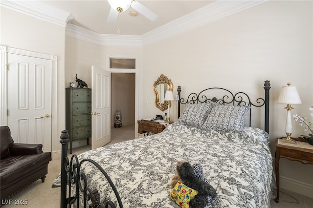 277 Dark Forest Ave, Las Vegas, NV 89123 - bedroom with light carpet, crown molding, and ceiling fan