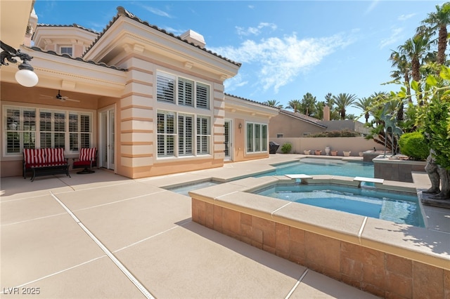 277 Dark Forest Ave, Las Vegas, NV 89123 - view of pool with a patio, a ceiling fan, and a pool with connected hot tub