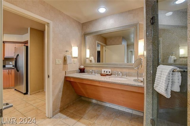 211 E Flamingo Rd Unit 615, Las Vegas, NV 89169 - full bathroom with tile patterned flooring, double vanity, and a stall shower