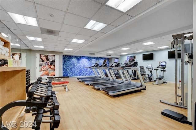 211 E Flamingo Rd Unit 615, Las Vegas, NV 89169 - exercise room featuring a drop ceiling and wood finished floors