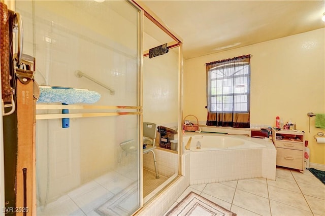 3987 Saddlewood Ct, Las Vegas, NV 89121 - full bathroom with a bath, tile patterned floors, and a shower stall