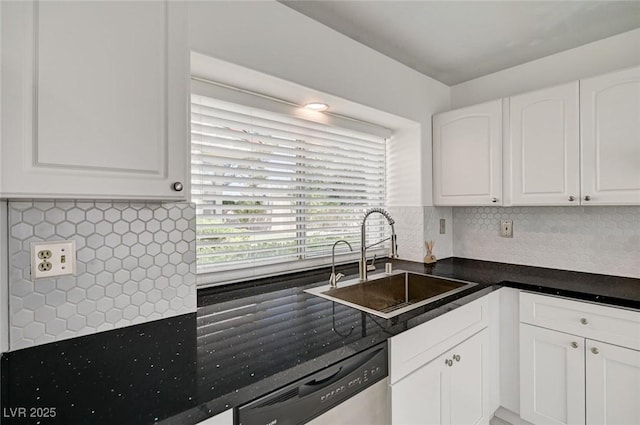 6944 Emerald Springs Ln, Las Vegas, NV 89113 - kitchen featuring dishwasher, white cabinets, and backsplash