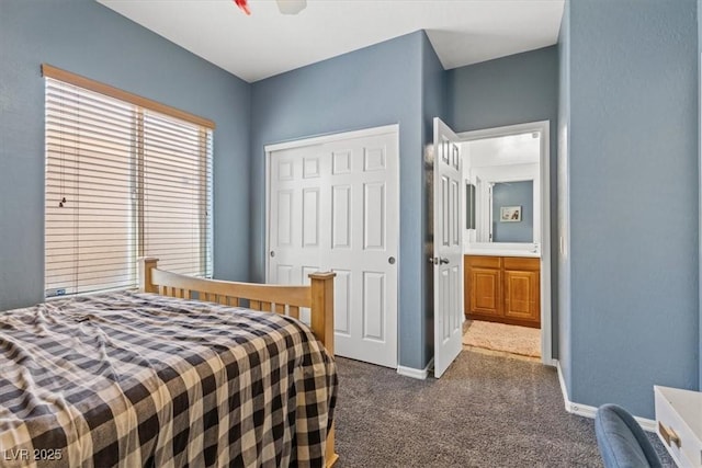 7252 Royal Melbourne Dr, Las Vegas, NV 89131 - bedroom featuring dark carpet, a closet, and baseboards