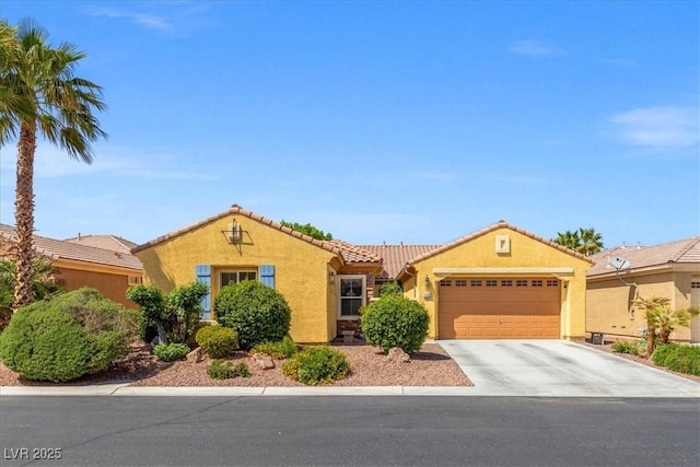 7252 Royal Melbourne Dr, Las Vegas, NV 89131 - view of front of property featuring stucco siding, a garage, concrete driveway, and a tiled roof