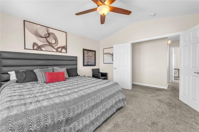 690 Great Dane Ct, Henderson, NV 89052 - bedroom featuring vaulted ceiling, carpet flooring, and ceiling fan