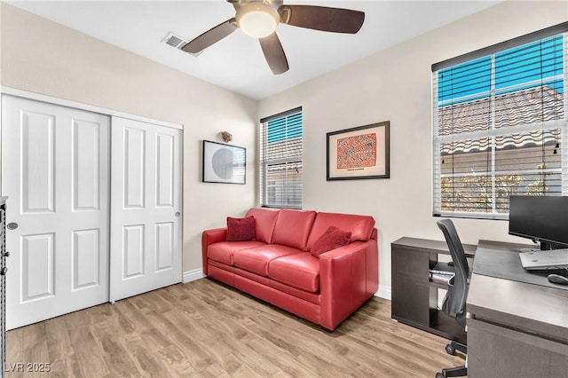 690 Great Dane Ct, Henderson, NV 89052 - home office featuring ceiling fan and light wood-style flooring