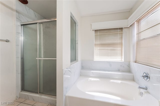 4335 Twin Peaks Dr, North Las Vegas, NV 89032 - full bath with a stall shower, a bath, and tile patterned floors