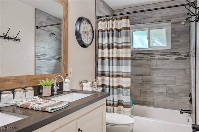 6821 Jeanette St, Las Vegas, NV 89131 - bathroom with vanity, shower / tub combo with curtain, and toilet