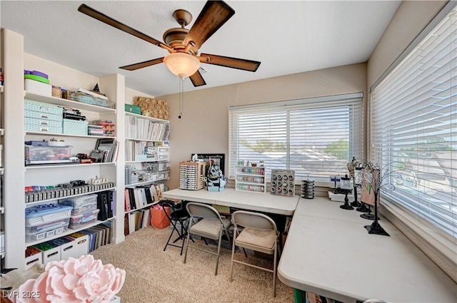 6821 Jeanette St, Las Vegas, NV 89131 - carpeted home office featuring a ceiling fan