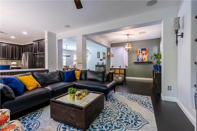 10526 Harvest Wind Dr, Las Vegas, NV 89135 - living area featuring dark wood-style flooring, baseboards, and recessed lighting