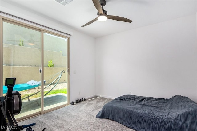 12332 Switchgrass Ave, Las Vegas, NV 89138 - carpeted bedroom with access to outside, baseboards, and a ceiling fan