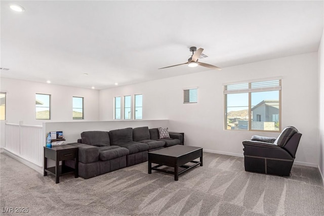 12332 Switchgrass Ave, Las Vegas, NV 89138 - carpeted living room with recessed lighting, a ceiling fan, and baseboards