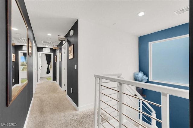 66 Chelsea Manor Ct, Las Vegas, NV 89110 - hallway featuring an upstairs landing, carpet flooring, baseboards, and recessed lighting