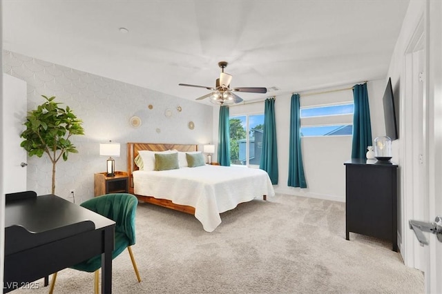 66 Chelsea Manor Ct, Las Vegas, NV 89110 - bedroom with wallpapered walls, light carpet, and a ceiling fan