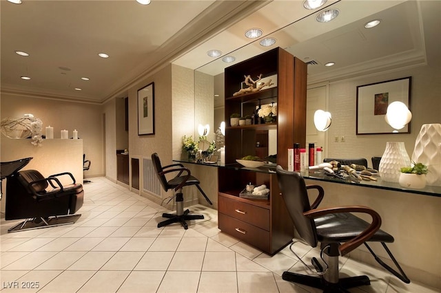 1 Hughes Center Dr Unit 1901, Las Vegas, NV 89169 - office with crown molding, light tile patterned flooring, and recessed lighting