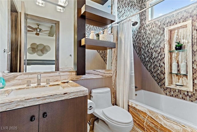 8 Meadowhawk Ln, Las Vegas, NV 89135 - full bathroom with tiled shower / bath, vanity, toilet, and ceiling fan